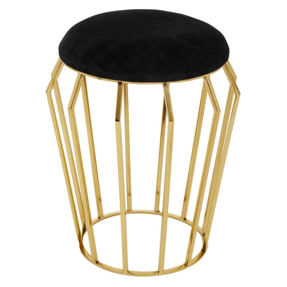 Jaipur Black Velvet And Gold Finish Stool.