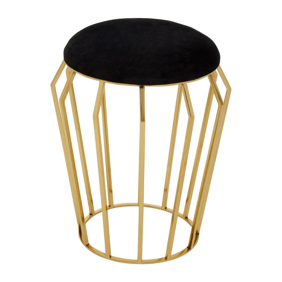 Jaipur Black Velvet And Gold Finish Stool.