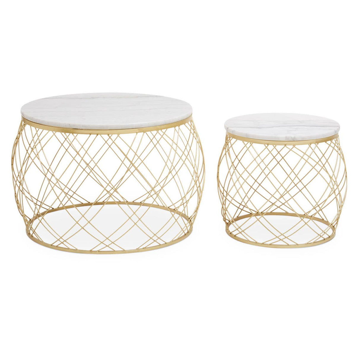 Jodie Set Of Two Side Tables With White Marble And Gold Frame.