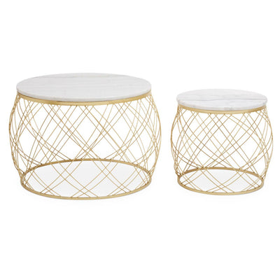 Noosa & Co. Living Jodie Set Of Two Side Tables With White Marble And Gold Frame House of Isabella UK