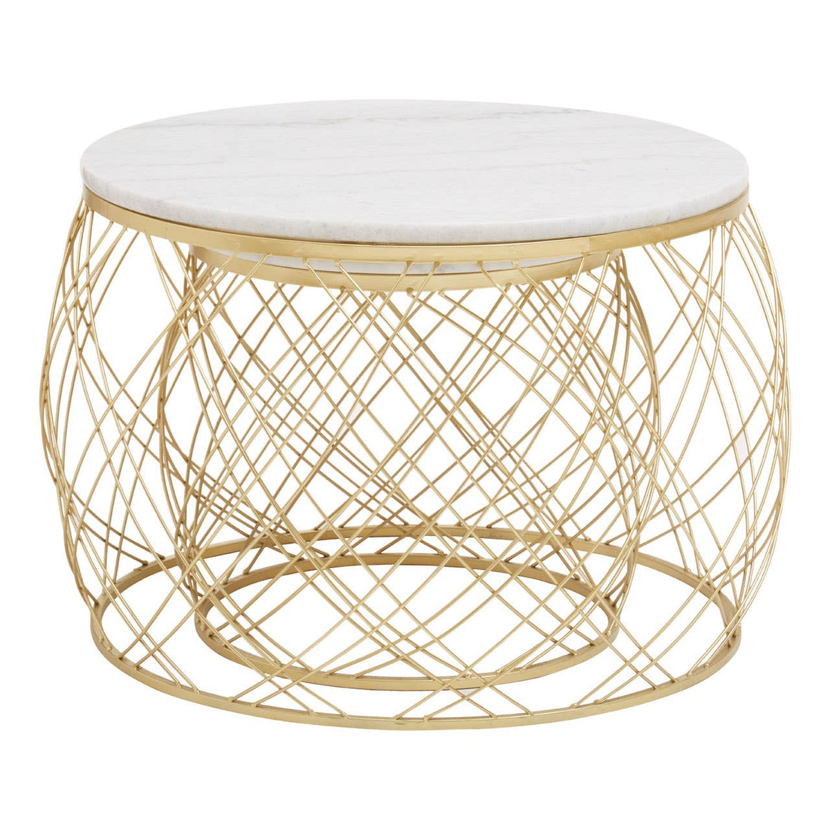 Jodie Set Of Two Side Tables With White Marble And Gold Frame.