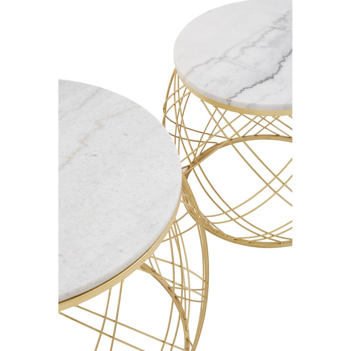 Jodie Set Of Two Side Tables With White Marble And Gold Frame.