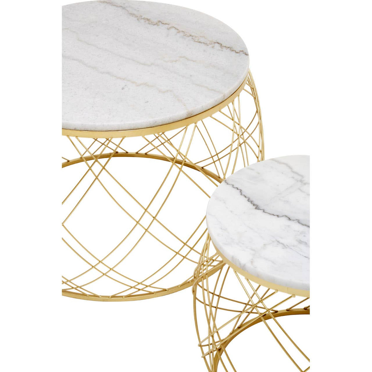 Jodie Set Of Two Side Tables With White Marble And Gold Frame.