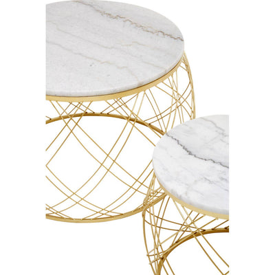 Noosa & Co. Living Jodie Set Of Two Side Tables With White Marble And Gold Frame House of Isabella UK