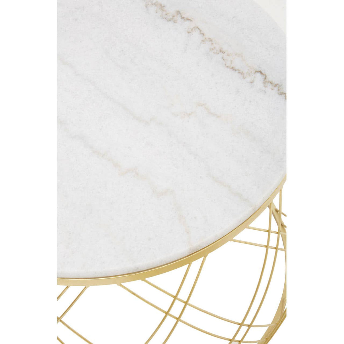 Jodie Set Of Two Side Tables With White Marble And Gold Frame.