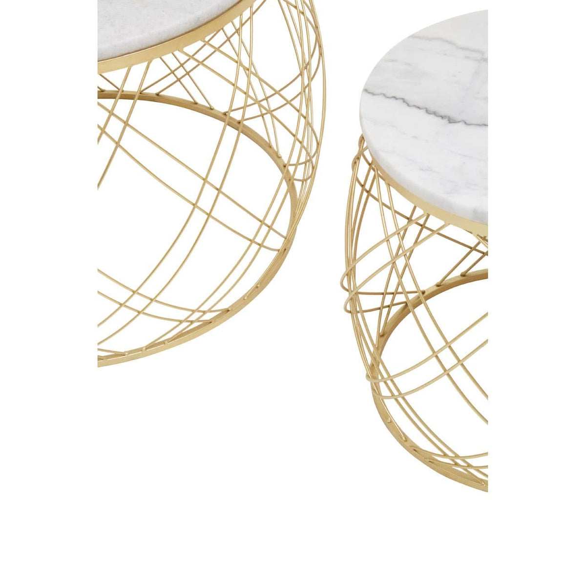 Jodie Set Of Two Side Tables With White Marble And Gold Frame.