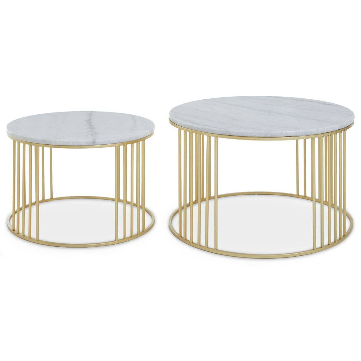 Jodie Set Of Two White Marble And Gold Frame Table.
