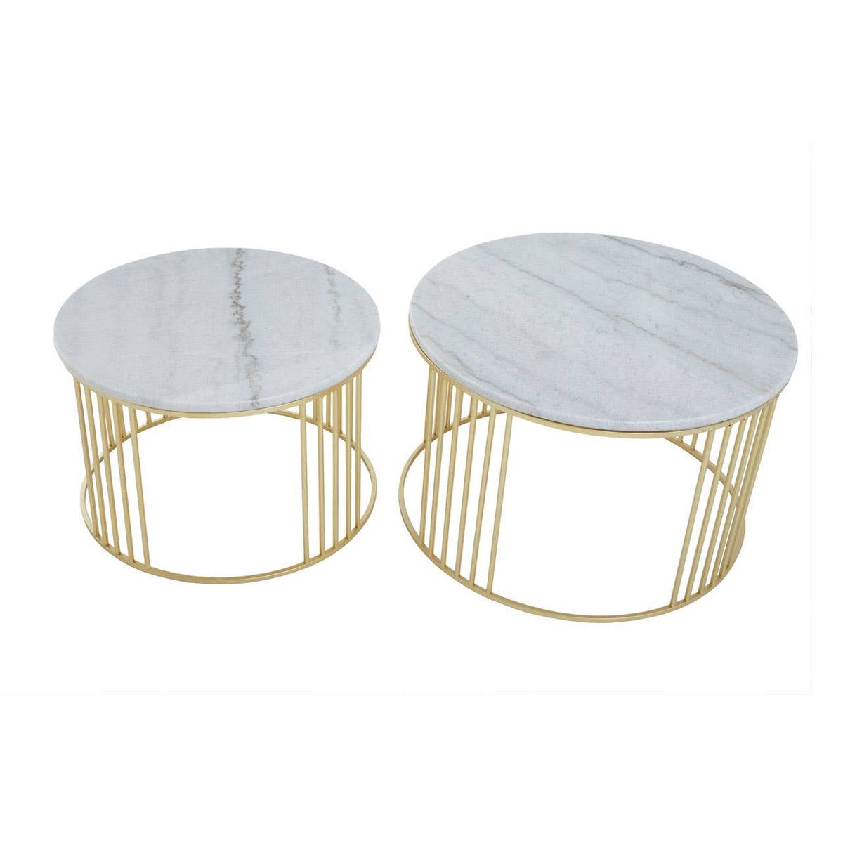 Jodie Set Of Two White Marble And Gold Frame Table.