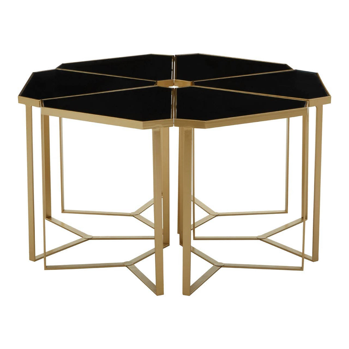 Jodie Six Piece Black Top And Gold Frame Table Set.