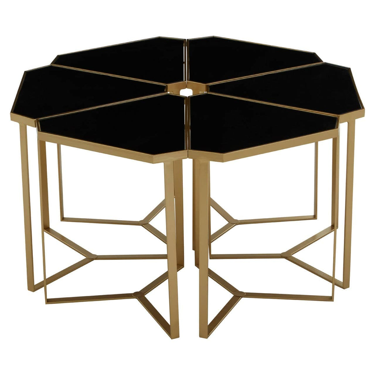 Jodie Six Piece Black Top And Gold Frame Table Set.
