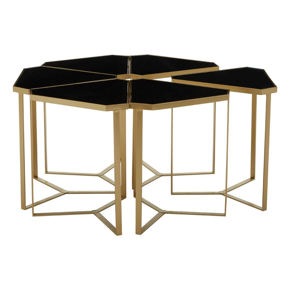 Jodie Six Piece Black Top And Gold Frame Table Set.