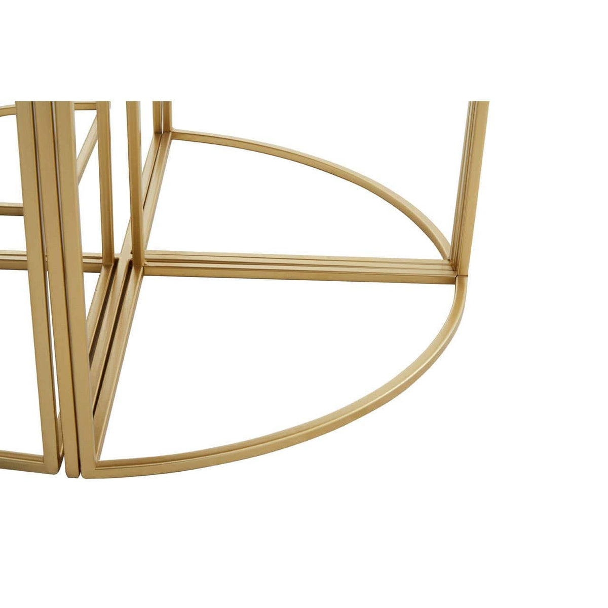 Jolie Five Peice Nesting Tables Set With Mirrored Top And Gold Frames.