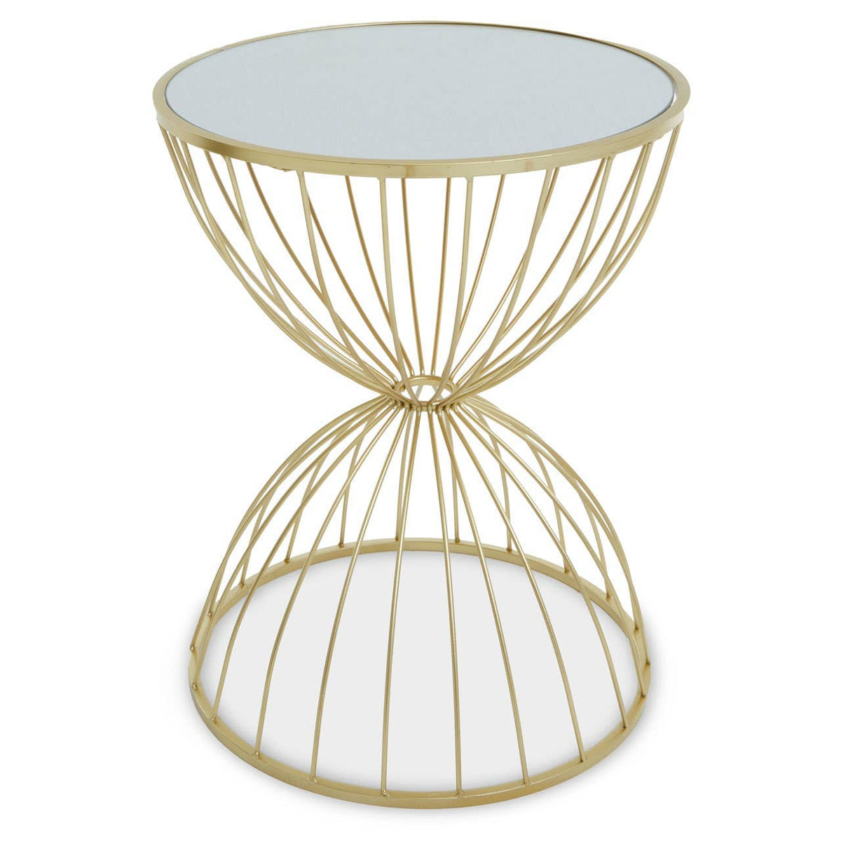 Jolie Hourglass Mirrored Top Gold Frame Side Table.