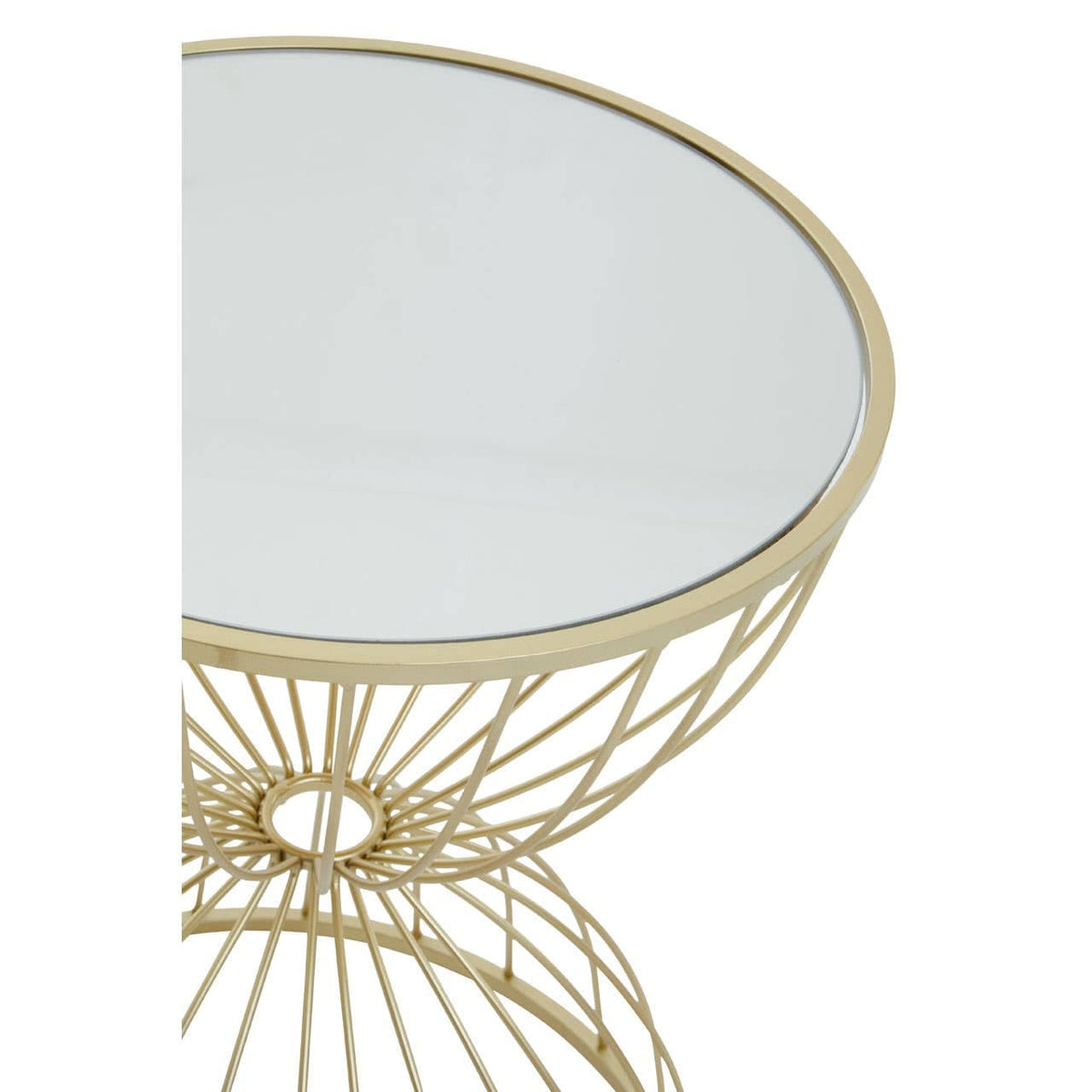 Jolie Hourglass Mirrored Top Gold Frame Side Table.