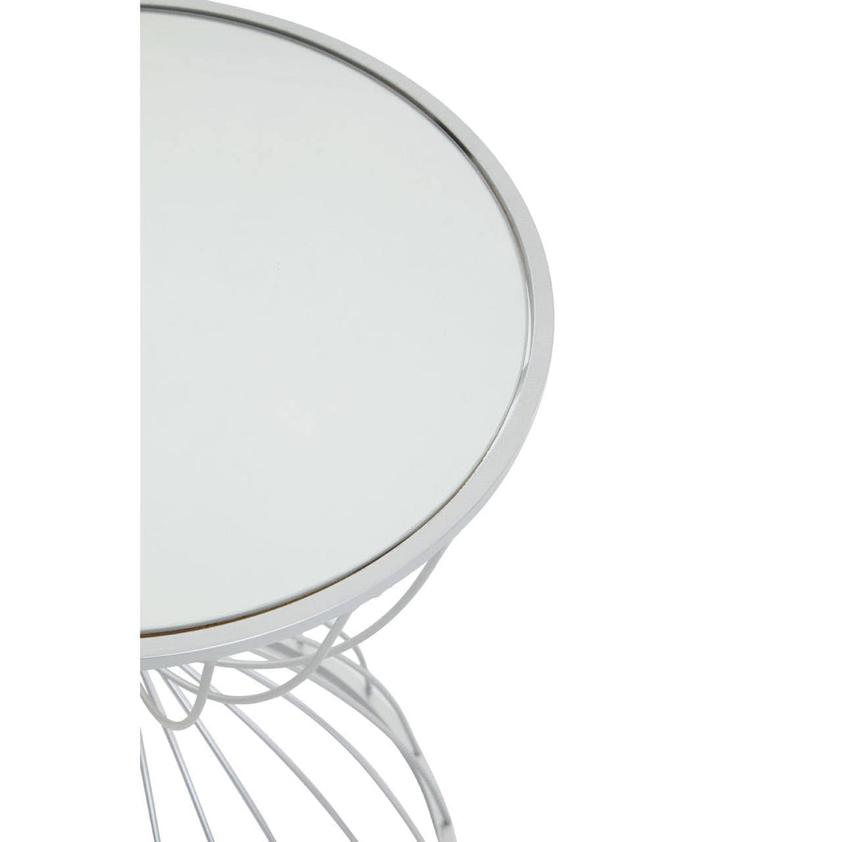 Jolie Hourglass Mirrored Top Silver Frame Side Table.