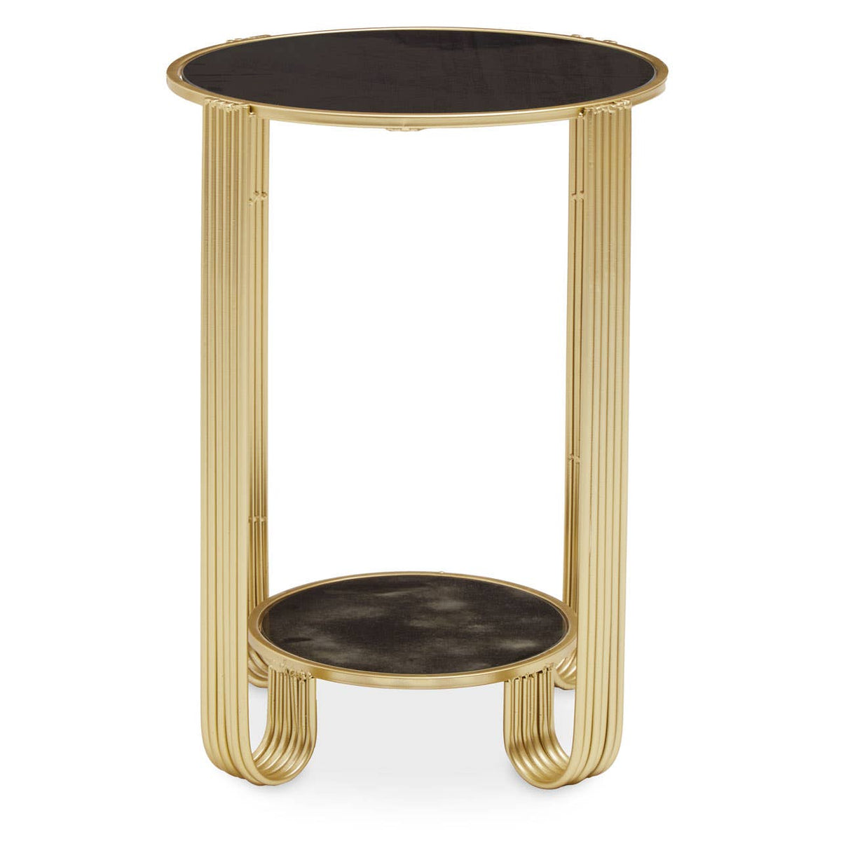 Jolie Round End Table Black Mirror And Gold Frame.