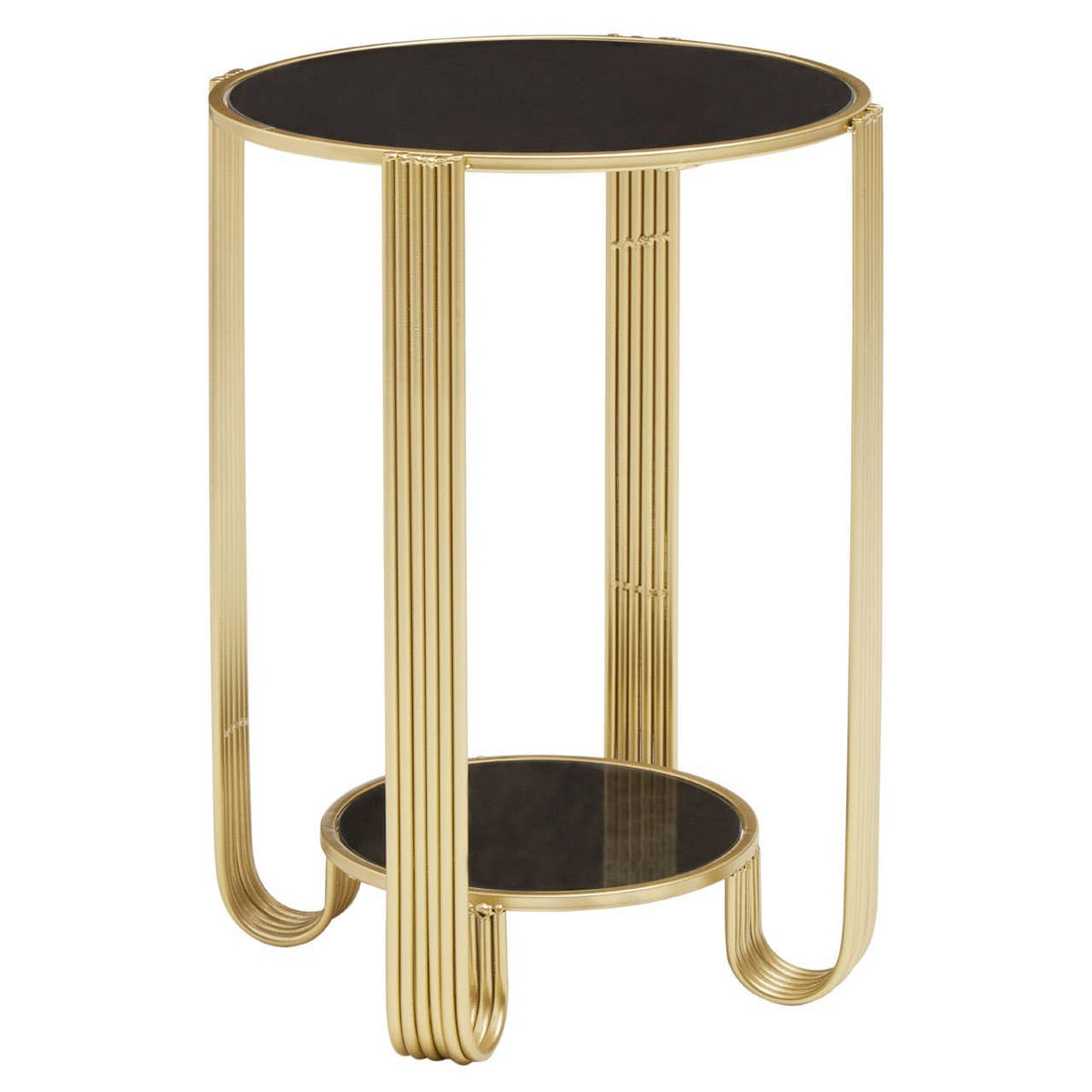 Jolie Round End Table Black Mirror And Gold Frame.