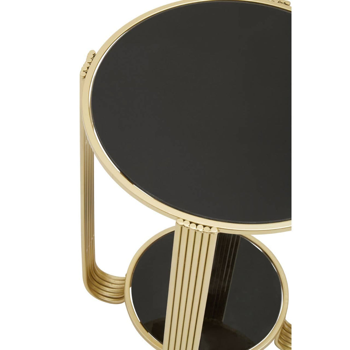 Jolie Round End Table Black Mirror And Gold Frame.