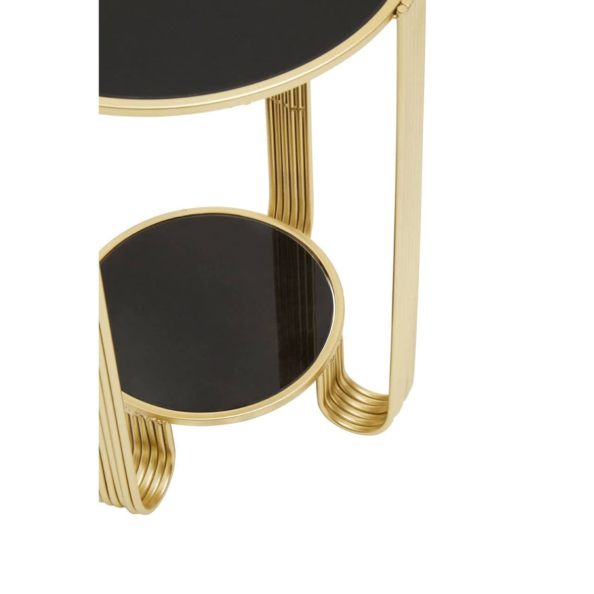 Jolie Round End Table Black Mirror And Gold Frame.