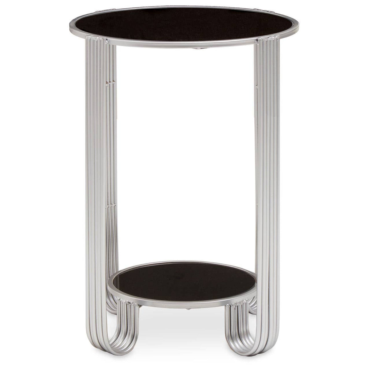 Jolie Round End Table Black Mirror And Silver Frame.