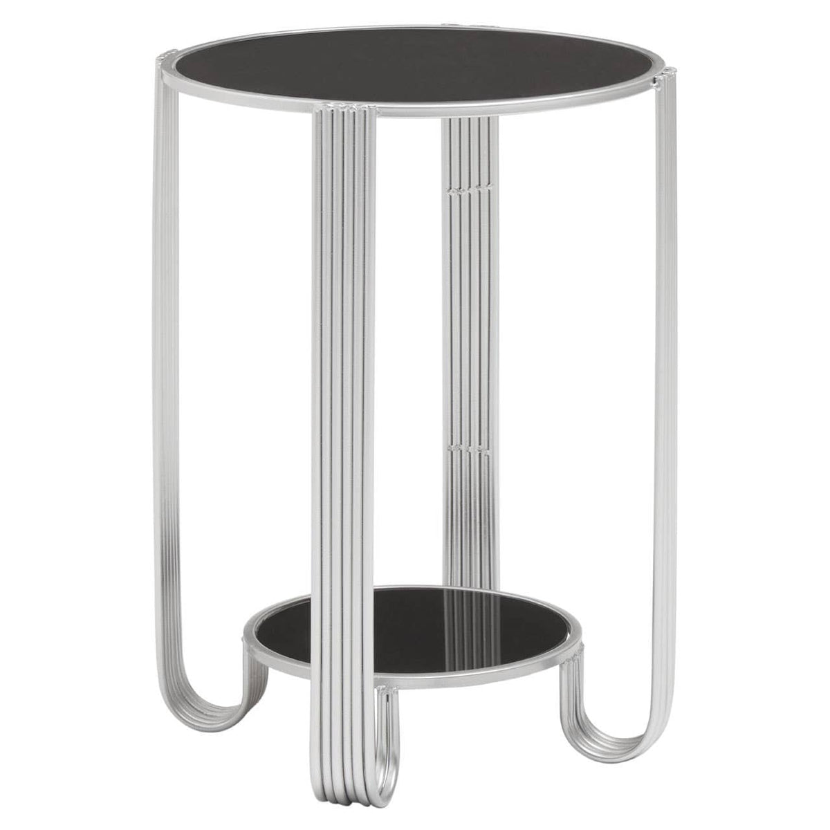 Jolie Round End Table Black Mirror And Silver Frame.