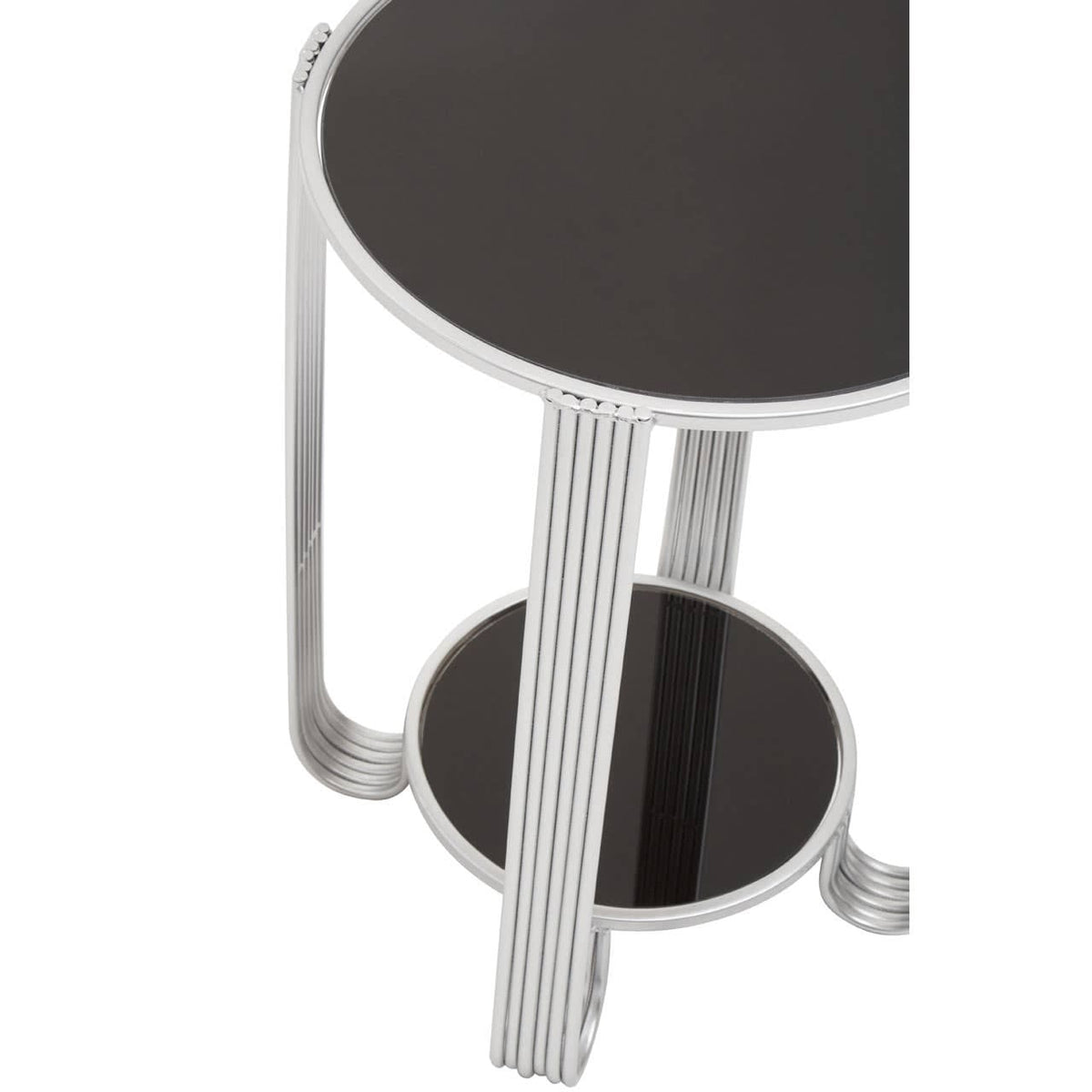 Jolie Round End Table Black Mirror And Silver Frame.