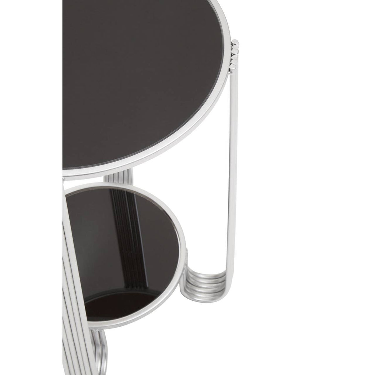 Jolie Round End Table Black Mirror And Silver Frame.