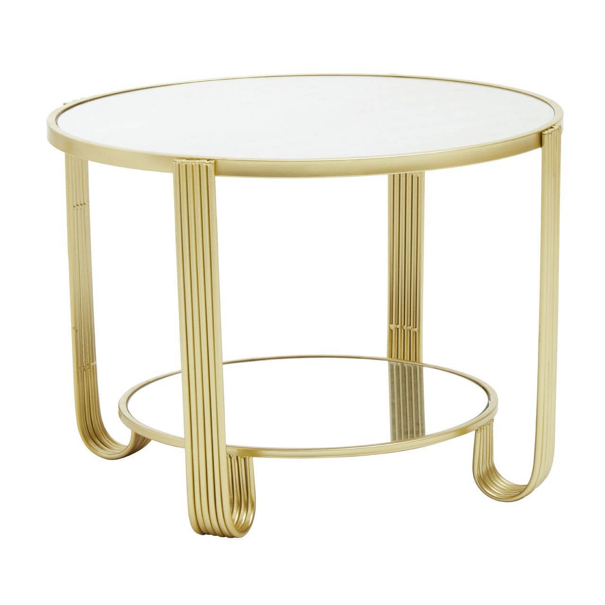 Jolie Round Mirrored Top Gold Frame Table.