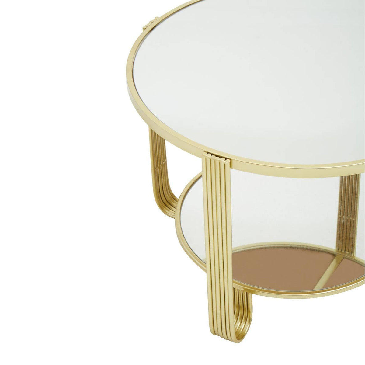 Jolie Round Mirrored Top Gold Frame Table.