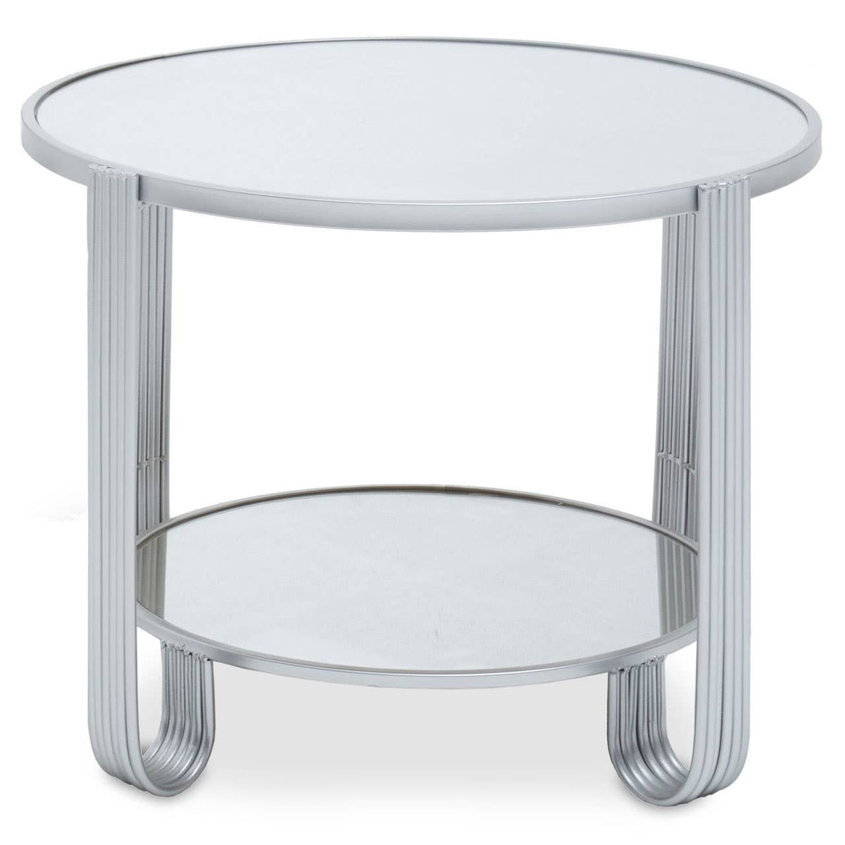 Jolie Round Mirrored Top Silver Frame Table.