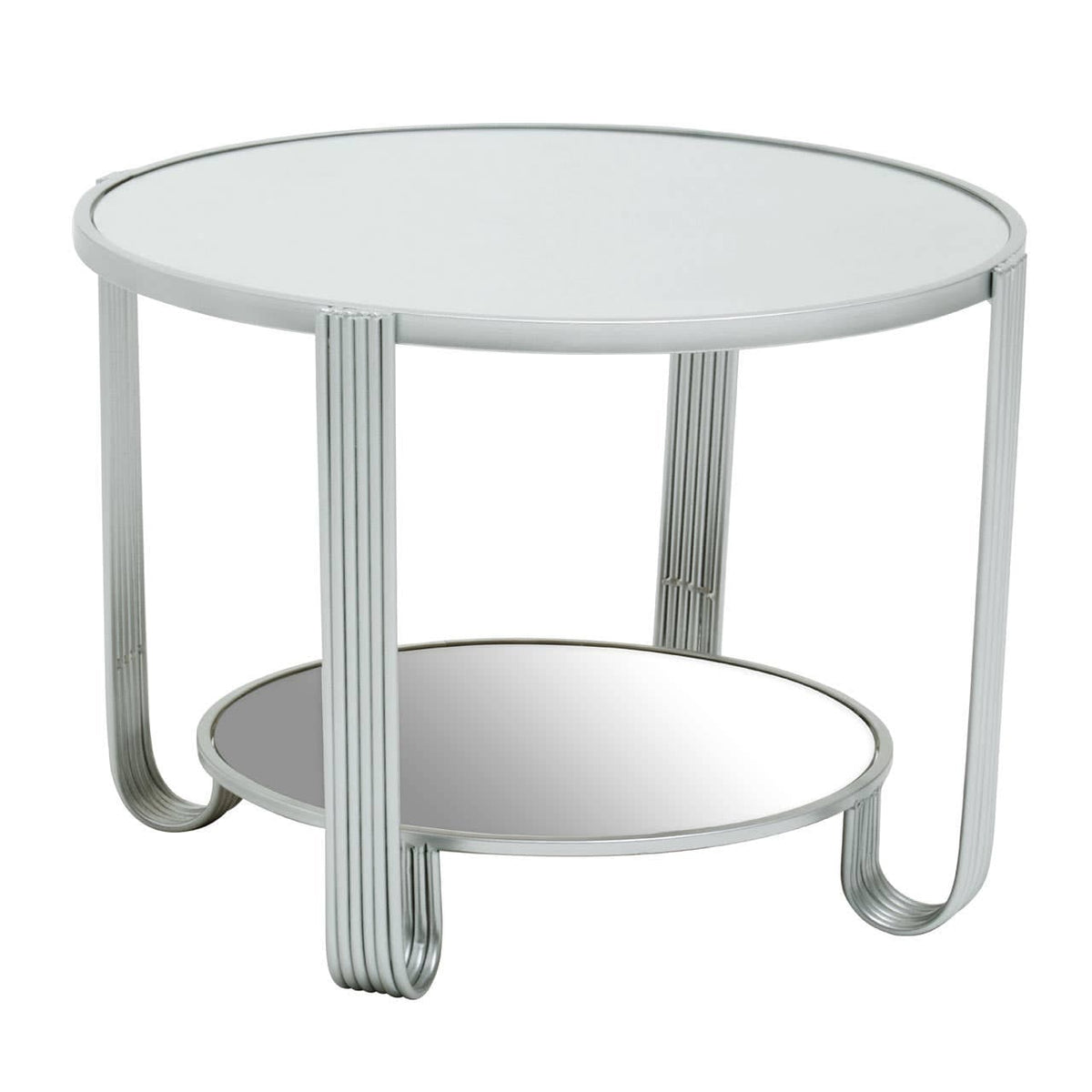 Jolie Round Mirrored Top Silver Frame Table.