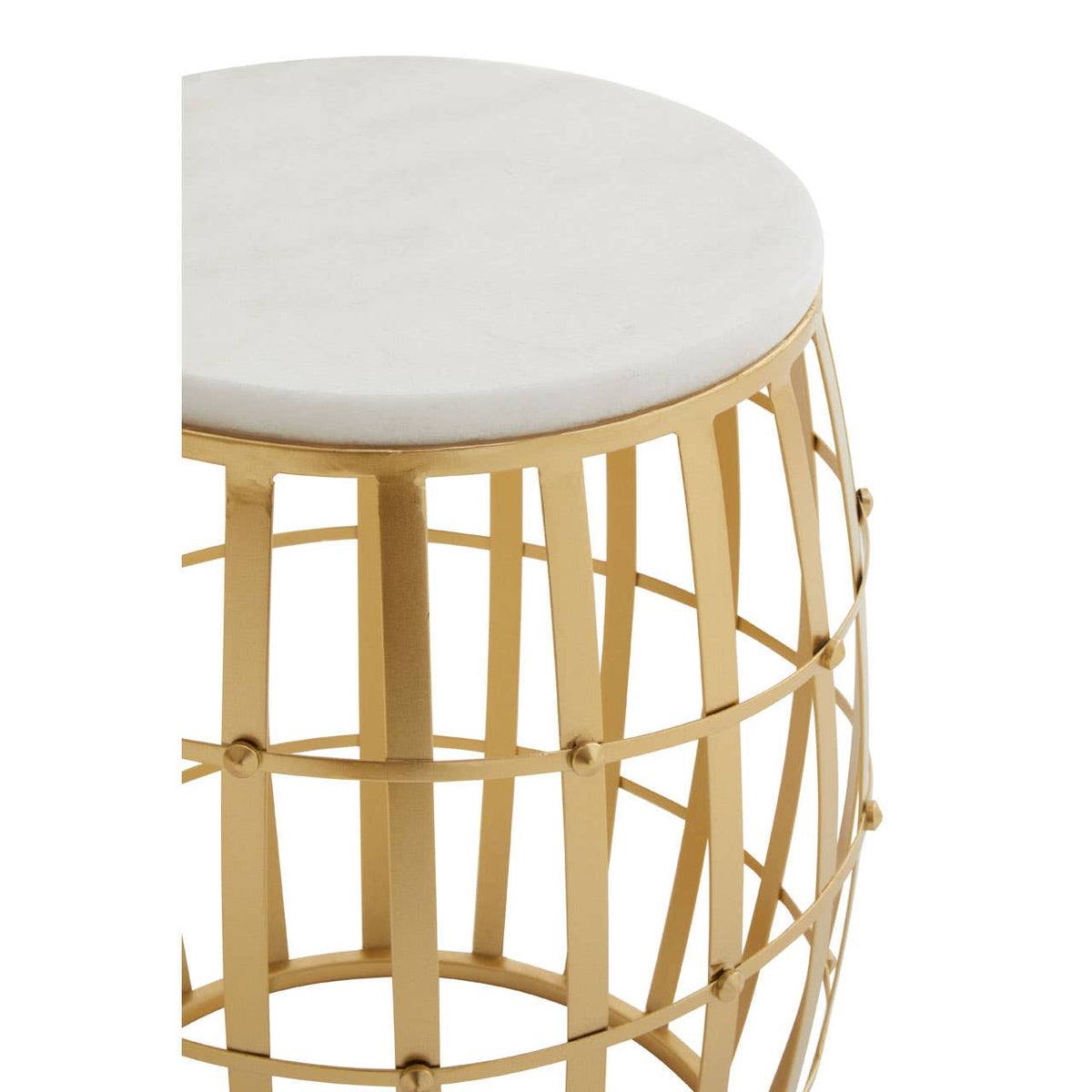 Jolie Set Of Two Round Table With White Marble And Gold Frame.