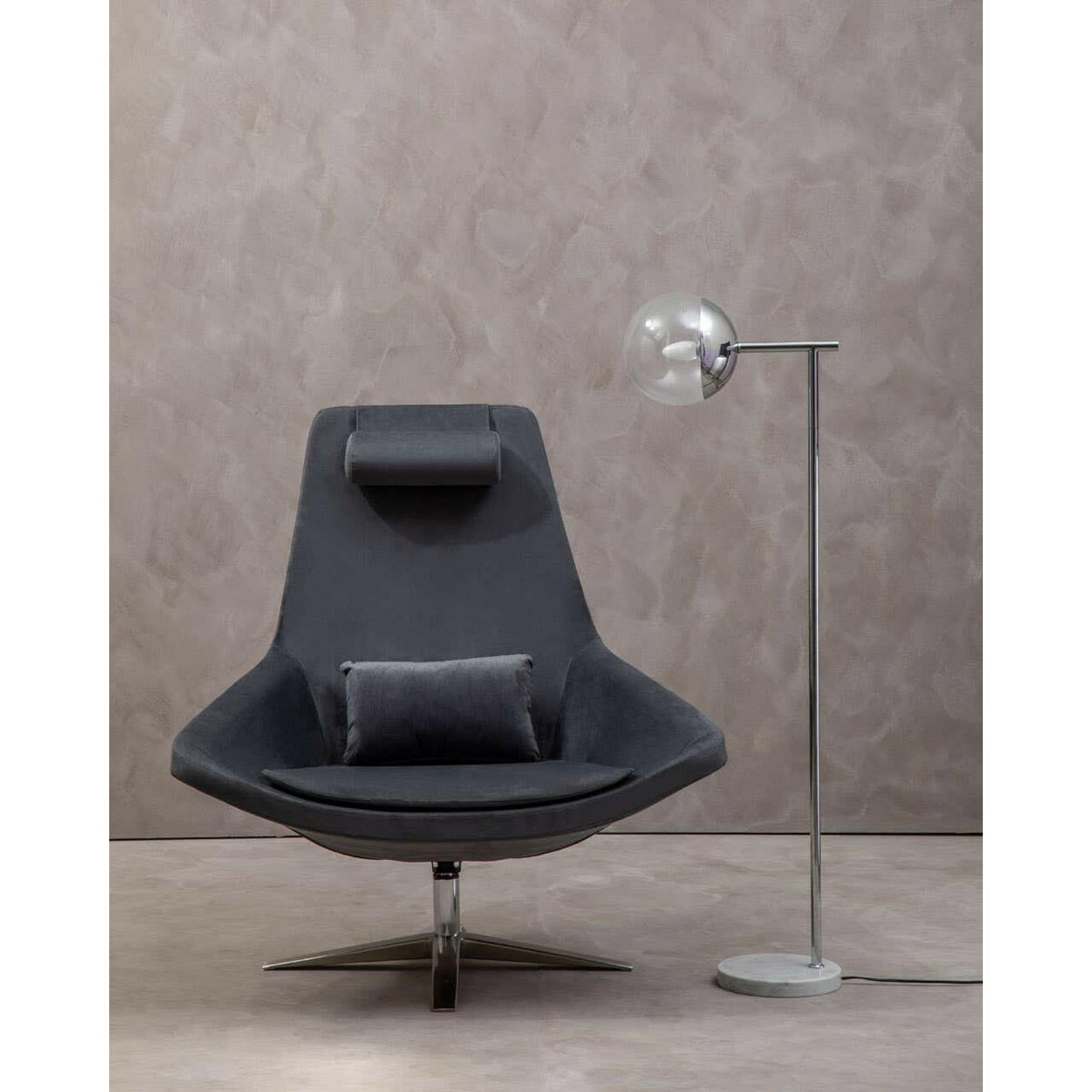 Kalo Grey Velvet Armchair.