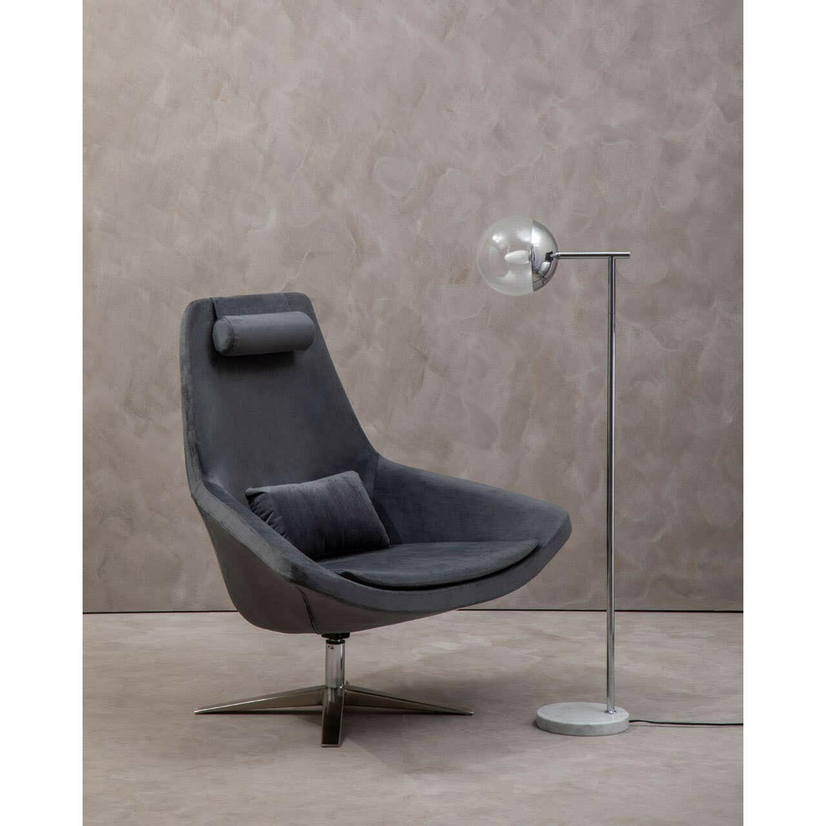 Kalo Grey Velvet Armchair.