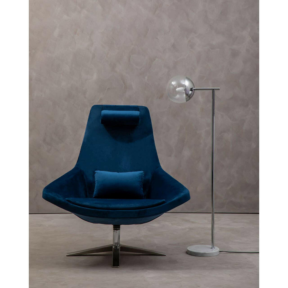 Kalo Navy Velvet Armchair.