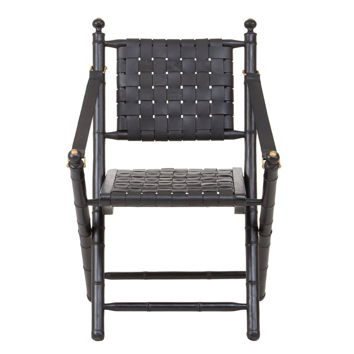 Kendari Black Strapped Leather And Black Teak Wood Chair.
