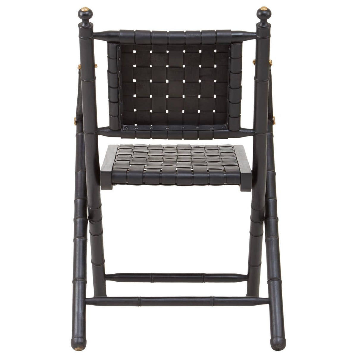 Kendari Black Strapped Leather And Black Teak Wood Chair.
