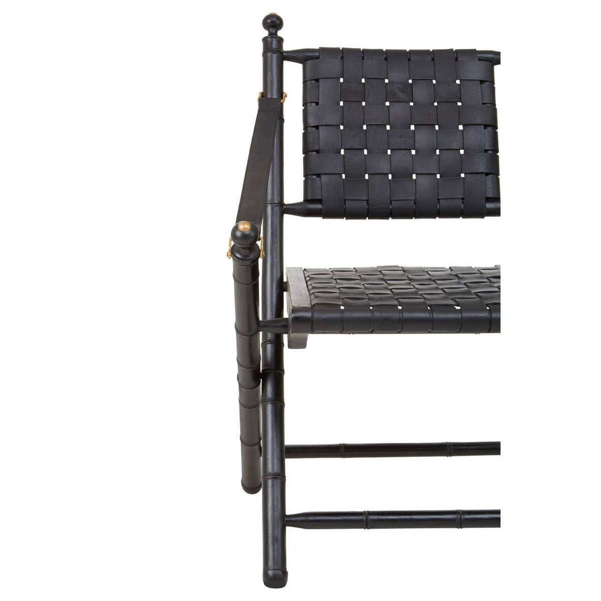 Kendari Black Strapped Leather And Black Teak Wood Chair.
