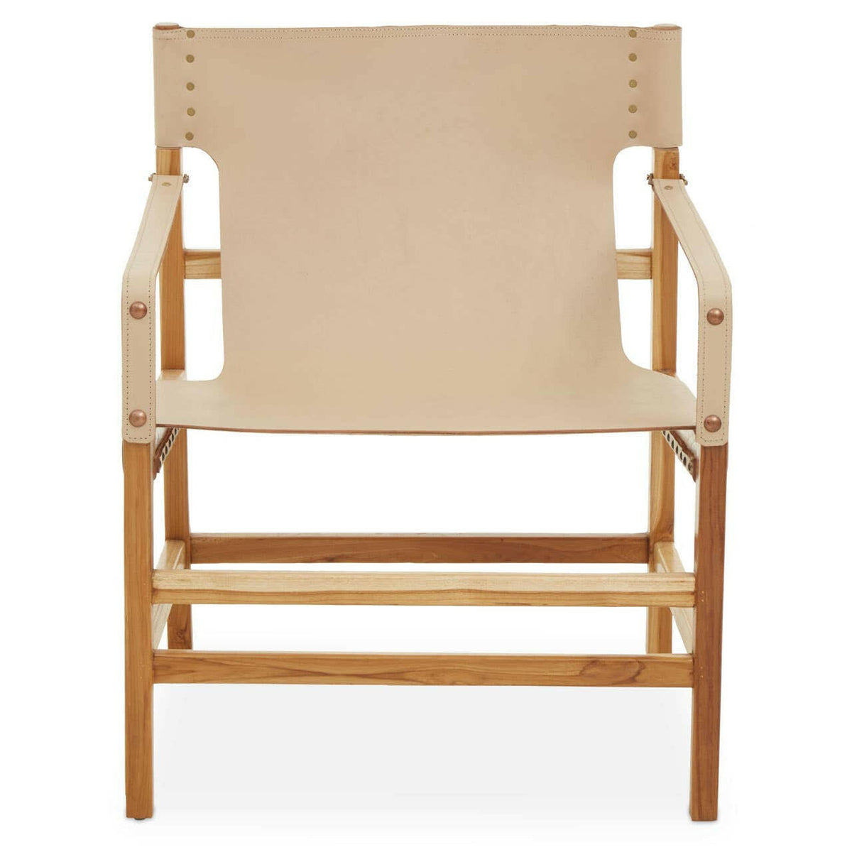 Kendari Cream Leather And Teak Wood Chair.