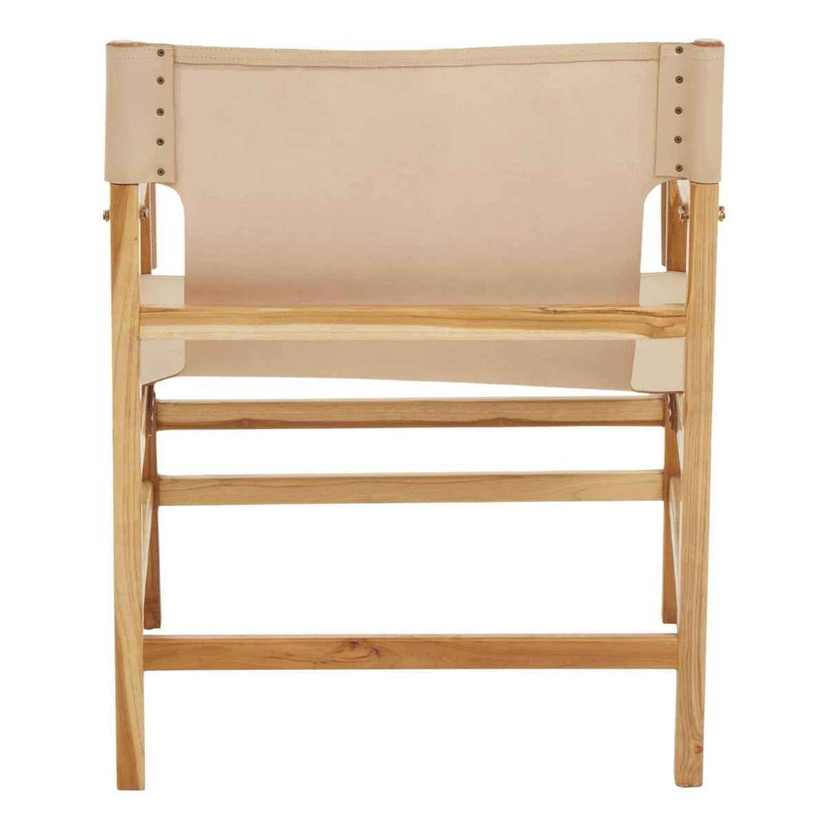 Kendari Cream Leather And Teak Wood Chair.