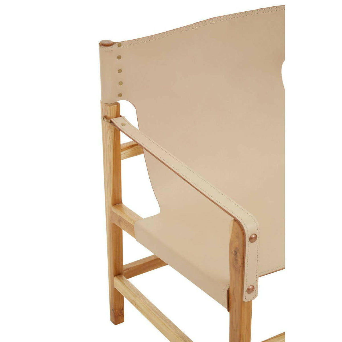 Kendari Cream Leather And Teak Wood Chair.