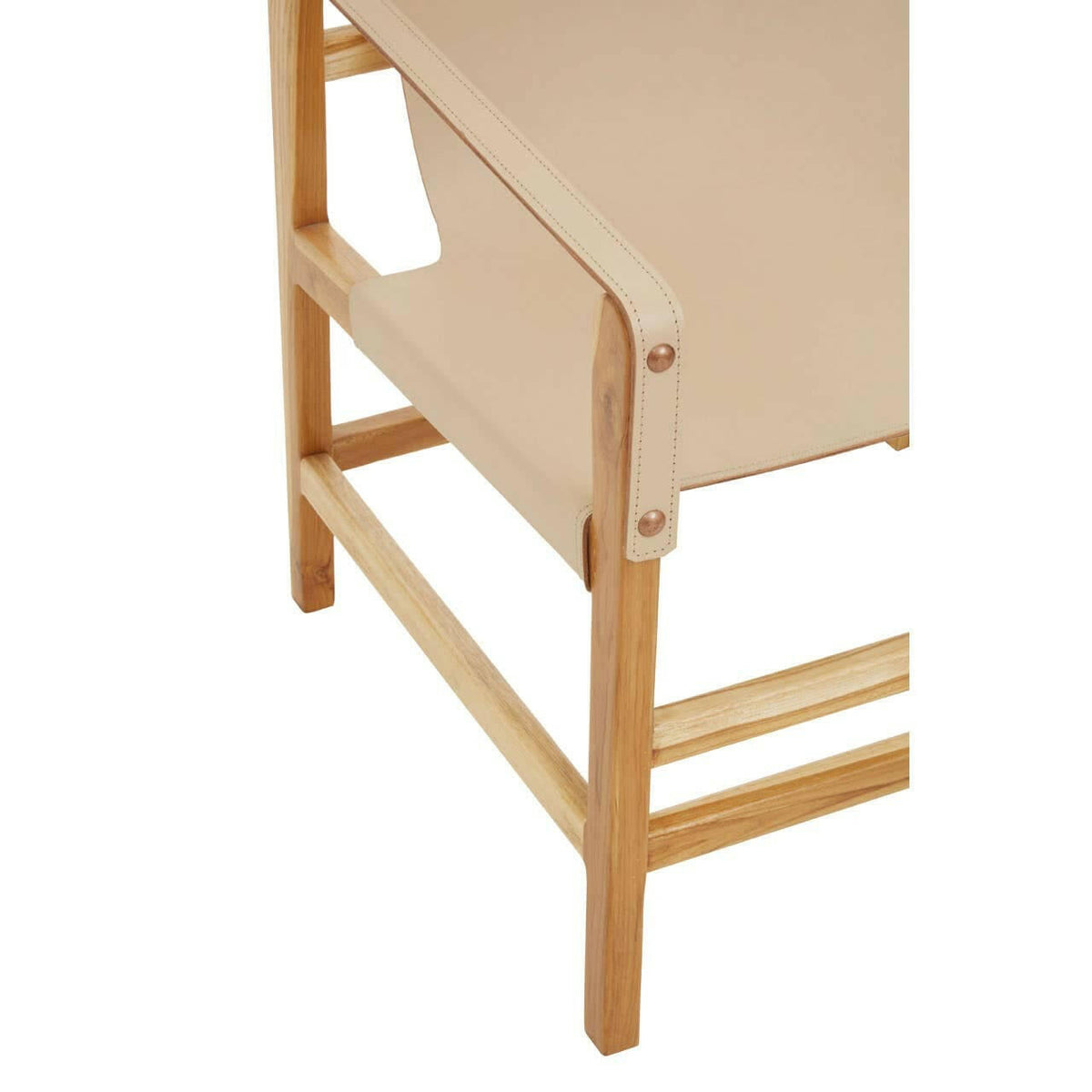 Kendari Cream Leather And Teak Wood Chair.