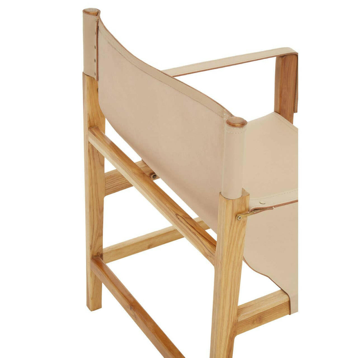 Kendari Cream Leather And Teak Wood Chair.