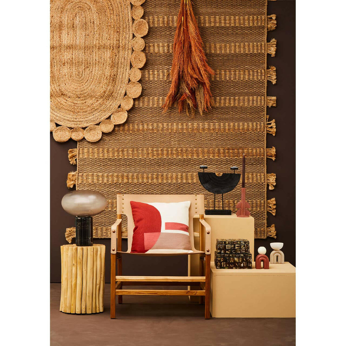 Kendari Cream Leather And Teak Wood Chair.