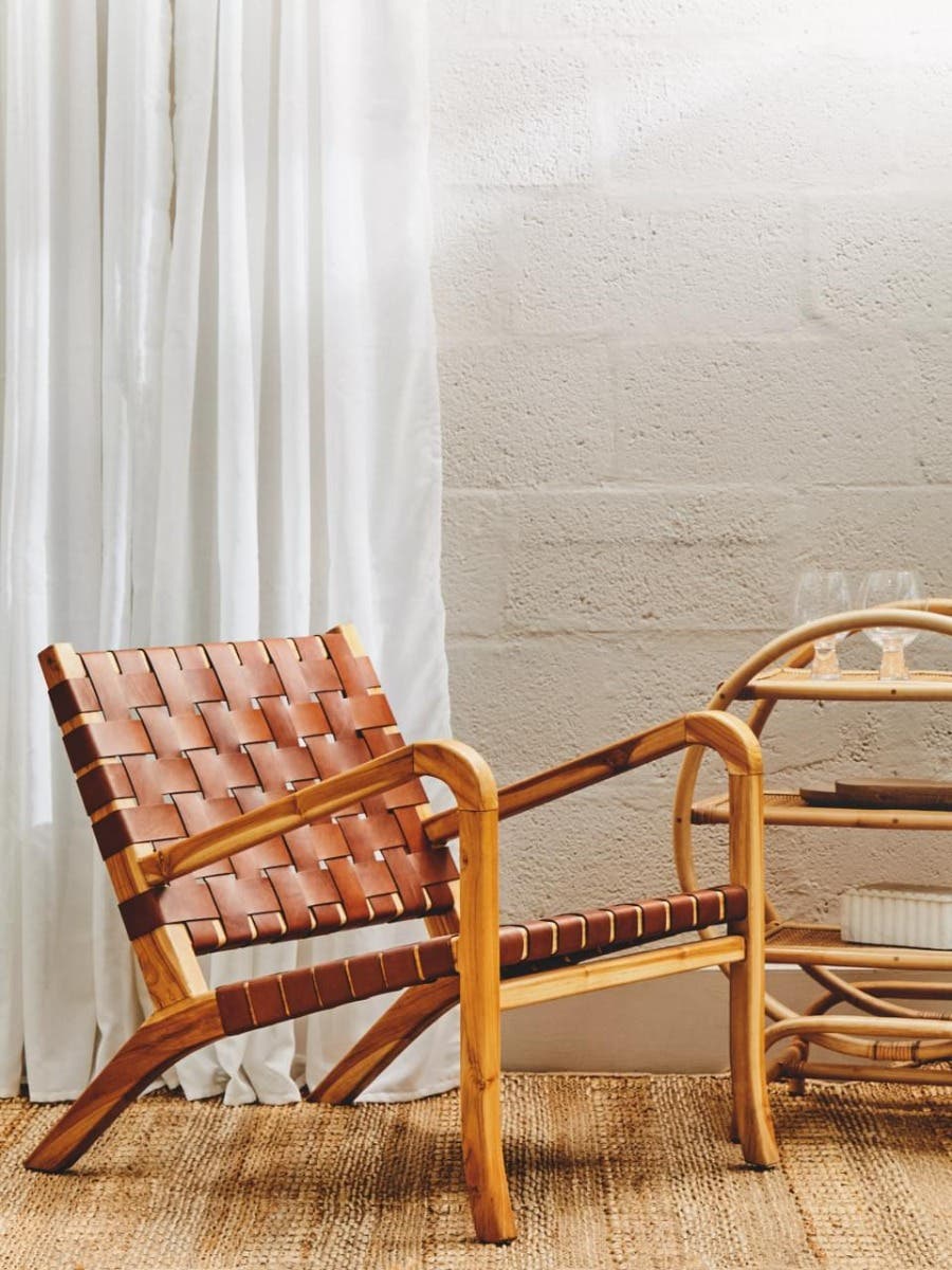 Kendari Dark Brown Leather And Teak Chair.