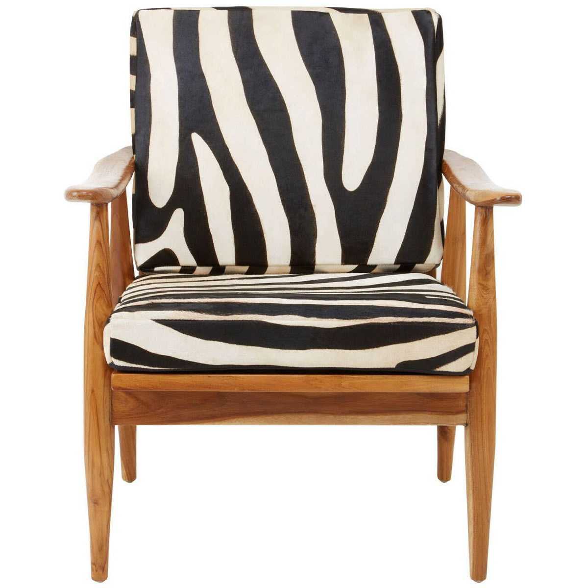 Kendari Leather Zebra Pattern And Teak Chair.