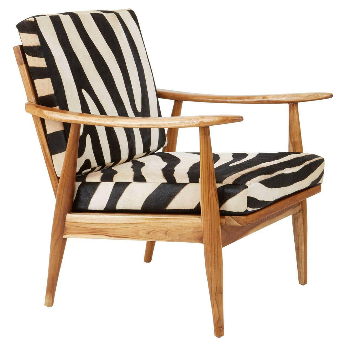 Kendari Leather Zebra Pattern And Teak Chair.