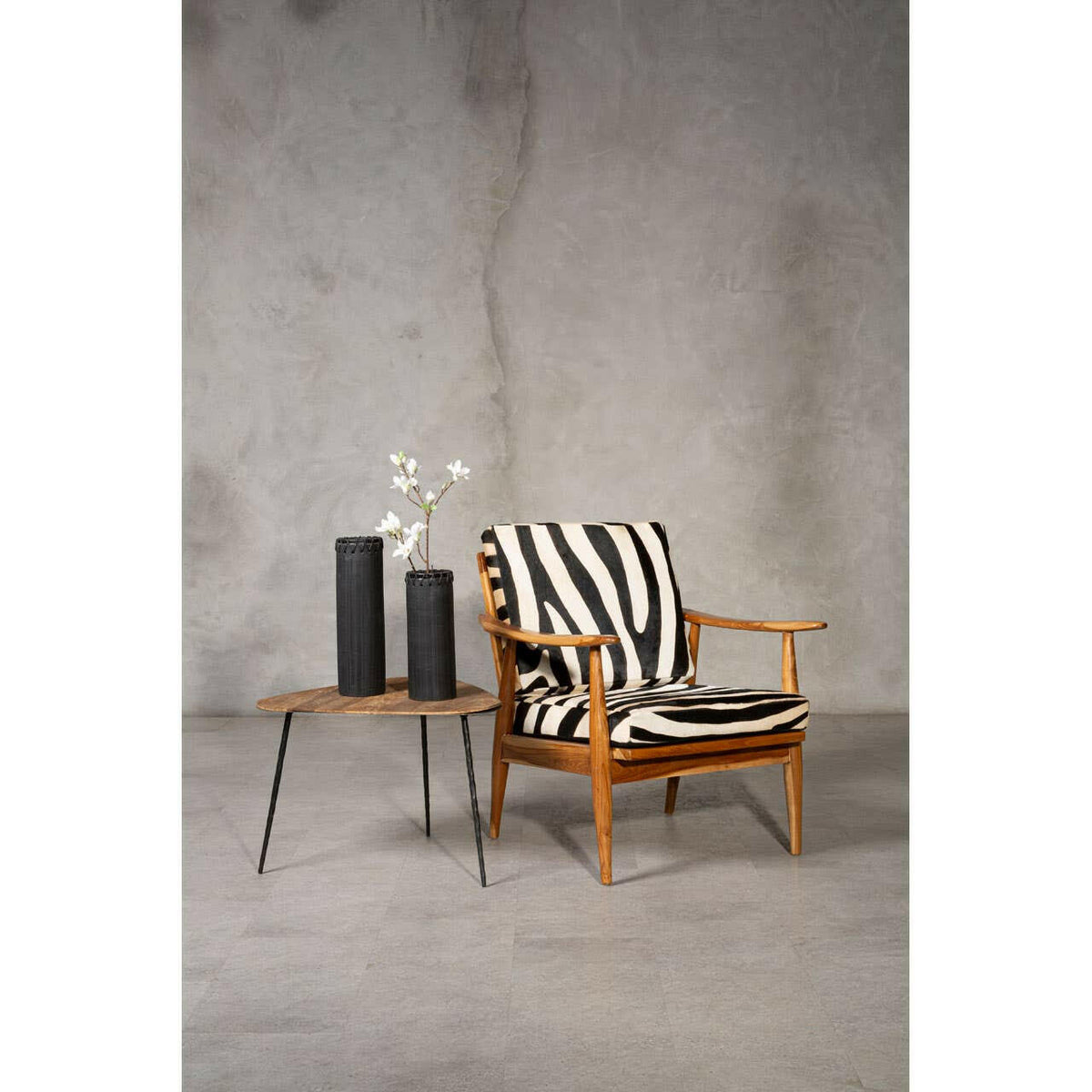 Kendari Leather Zebra Pattern And Teak Chair.