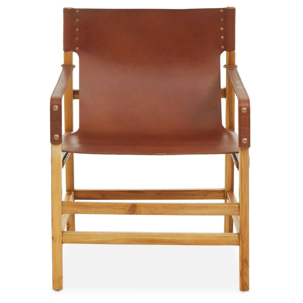 Kendari Light Brown Leather And Light Teak Wood Chair.