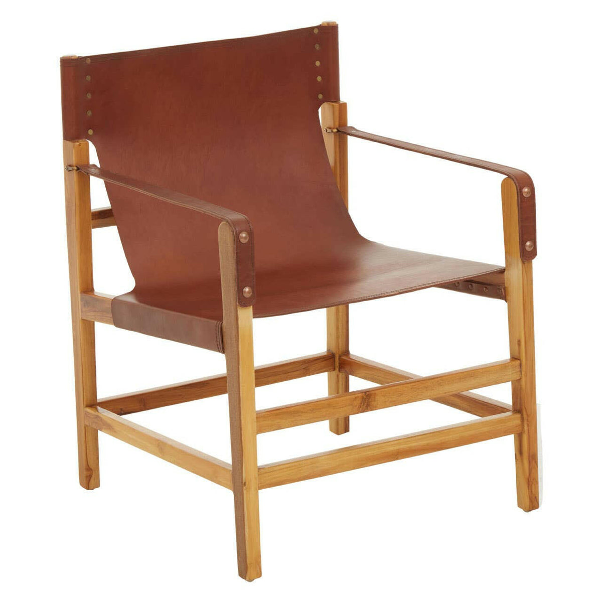 Kendari Light Brown Leather And Light Teak Wood Chair.